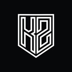 KZ Letter Logo monogram shield geometric line inside shield isolated style design