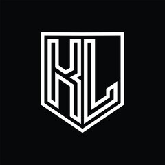 KL Letter Logo monogram shield geometric line inside shield isolated style design