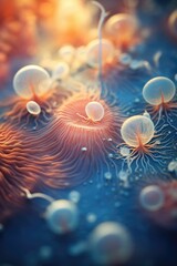 A close up of a bunch of small jellyfish. Generative AI.