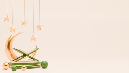 3D Render Ramadan Background with quran and islamic ornaments for banner template