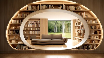 A contemporary home library with hidden compartments within the bookshelves
