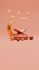 3D Render Ramadan Background with quran and islamic ornaments for social media story template