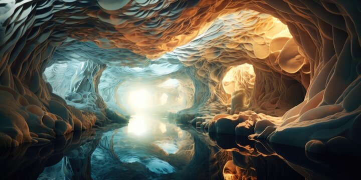 A cave with water and ice inside. Generative AI.