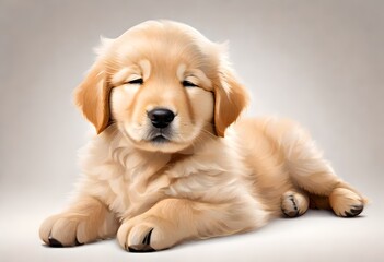 cute fluffy hairy sleeping golden retriever puppy isolated on transparent background