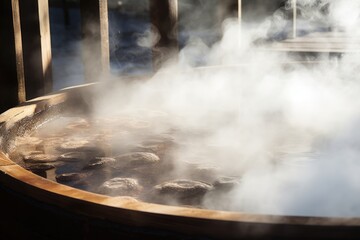 Steam: Close-ups of steam rising from a hot tub or sauna.