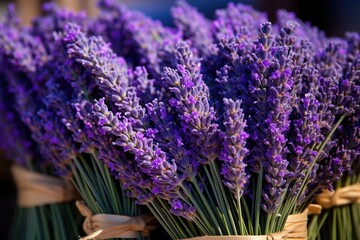 Fototapeta premium Lavender: Close-ups of lavender bundles or sprigs.