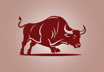 Aggressive Bull Logo Icon. Premium Vector Design Illustration. Red Bull logo on background