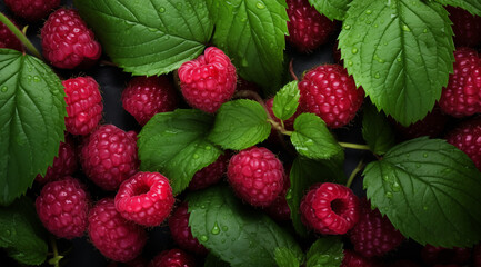 Close-up view of a group of raspberries