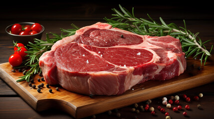 Raw beef steak on a cutting board