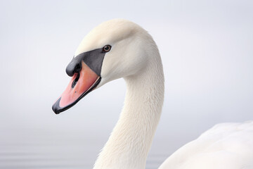 Obraz premium Elegant white swan portrait on serene background. Wildlife and nature.