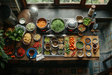 Various condiments and vegetables in Thai cooking