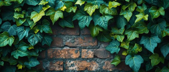 Green Foliage Against Brick Wall