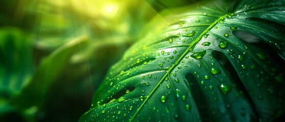 Fototapeta premium Green Tropical Leaf Closeup