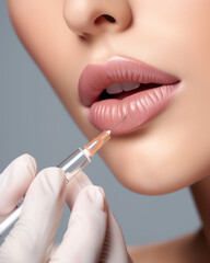Expert Lip Enhancement Treatment with Dermal Filler. Advertising template for social media.