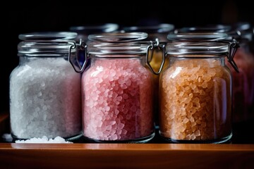 Bath Salts: Close-ups of bath salts in a jar.