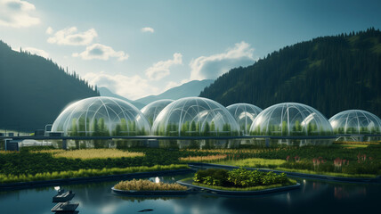 Organic vegetable farm in the greenhouse among the valleys.