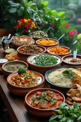 Fototapeta premium Indian food buffet. Generative AI.