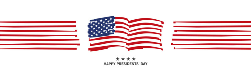 Happy Presidents' Day. USA wavy abstract flag and ribbon. Banner, poster, greeting card for USA holidays on white background