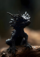 Obraz premium Black dragon statue, a mythical creature depicted in silhouette against a dark background