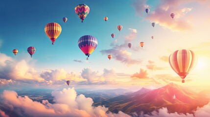 Obraz premium Hot air balloons flying in sky