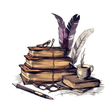 recommend clip art: Retro books and literature quills png