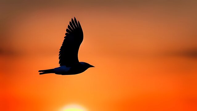 cormorant flying in the sunset