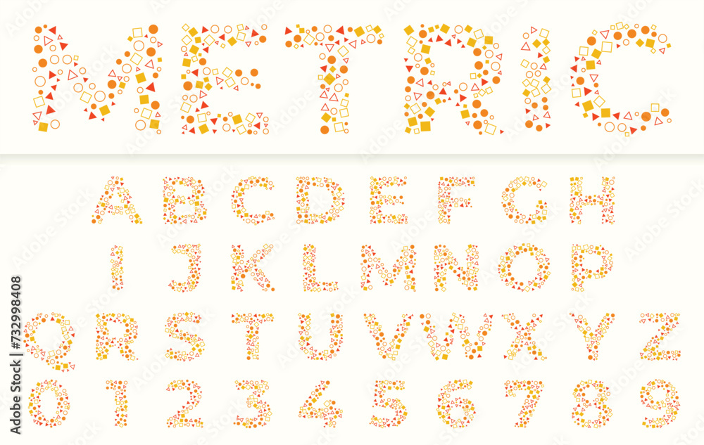 Fototapete geometric pattern font, alphabet and number. abstract geometric type font with square, circle, trian