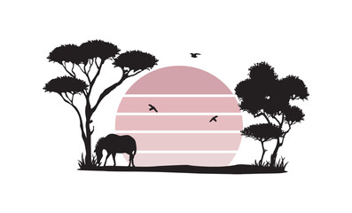 silhouette of African landscape and zebra vector.