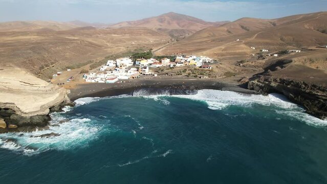 Fuerteventura, Canary islands. Coastline and beach in a tourist town.