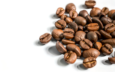 Coffee beans 3d render illustration on a white isolated background, close view.