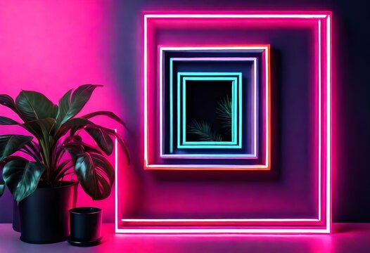 neon theme frame, Instagram story, background or banner