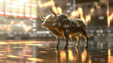 Fototapeta na wymiar 3D Concept Render of a Stock Market Bull Design with Stock Chart in the Background
