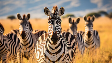 A group of zebras grazing.