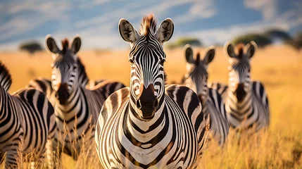Fotobehang A group of zebras grazing. © Muhammad