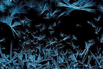  Ice patterns on a black background in blue tones - Powered by Adobe
