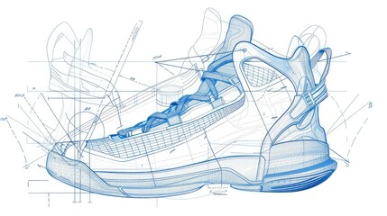 Technical Drawing of a Basketball Shoe, Single Shoe Blueprint