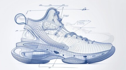 Technical Drawing of a Basketball Shoe, Single Shoe Blueprint