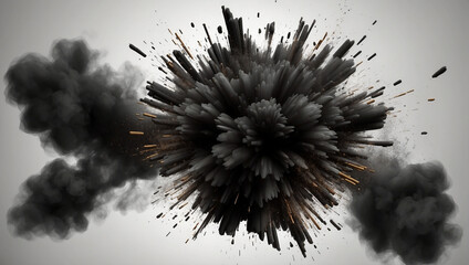Black explosion on white background.