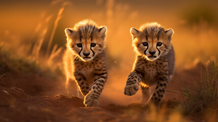 Cheetah cubs playing.