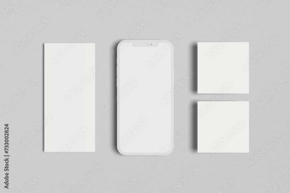 Poster clay smartphone screen with blank social media post 3d rendering for presentation your design
