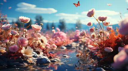 flower and butterfly colorfull pastel nature background 