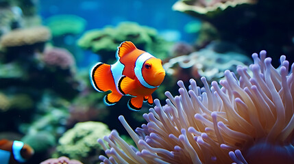 Fototapeta na wymiar Clownfish in an anemone.