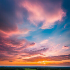 Sky,clouds background and texture. Dramatic amazing sky and clouds from above at sunset. Abstract pastel sky, coluds concept.