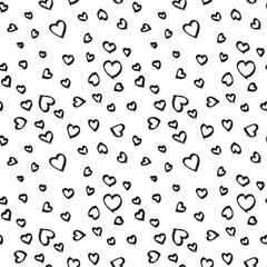 Seamless abstract celebrating pattern with hearts. Simple background in black and white colors. Digital textured background. Design for textile fabrics, wrapping paper, background, wallpaper, cover.