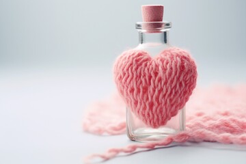 a glass bottle with a heart shaped object and pink yarn - Powered by Adobe