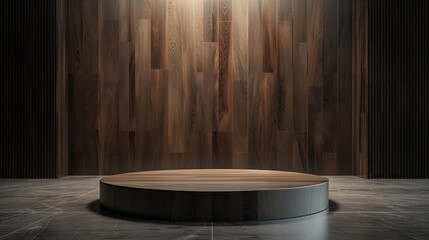 A dark brown wooden podium on quiet luxury room with marble floor background. Represent minimal, old money and quiet luxury