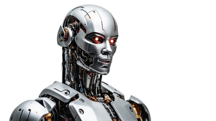 The robot looks sideways, isolated on a transparent background. AI generative