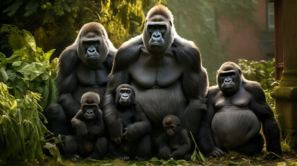 Fototapeta na wymiar Gorillas in a family gathering.