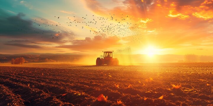 Golden sunrise over an agro field