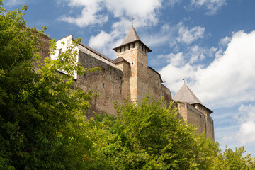 Fototapeta na wymiar The defence tower of the historical Khotyn Fortress. Ukraine